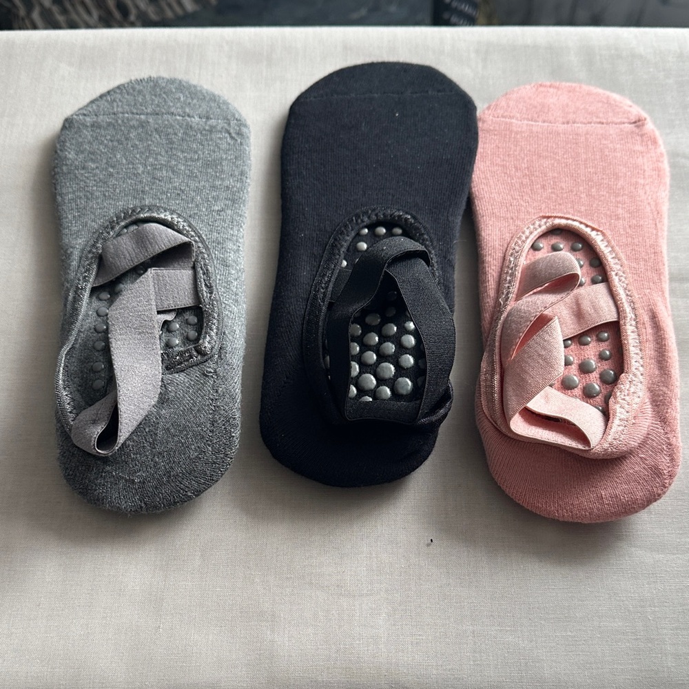 Non-Slip Ballet Grip Socks in Gray, Black, and Pink